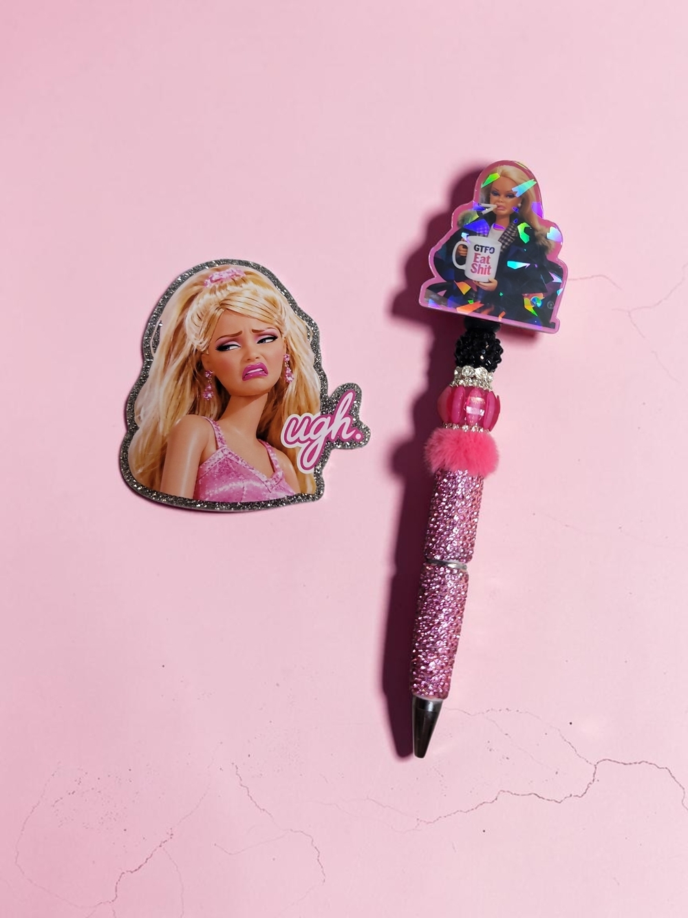 Pink Glitter Novelty Pen And Magnet Set